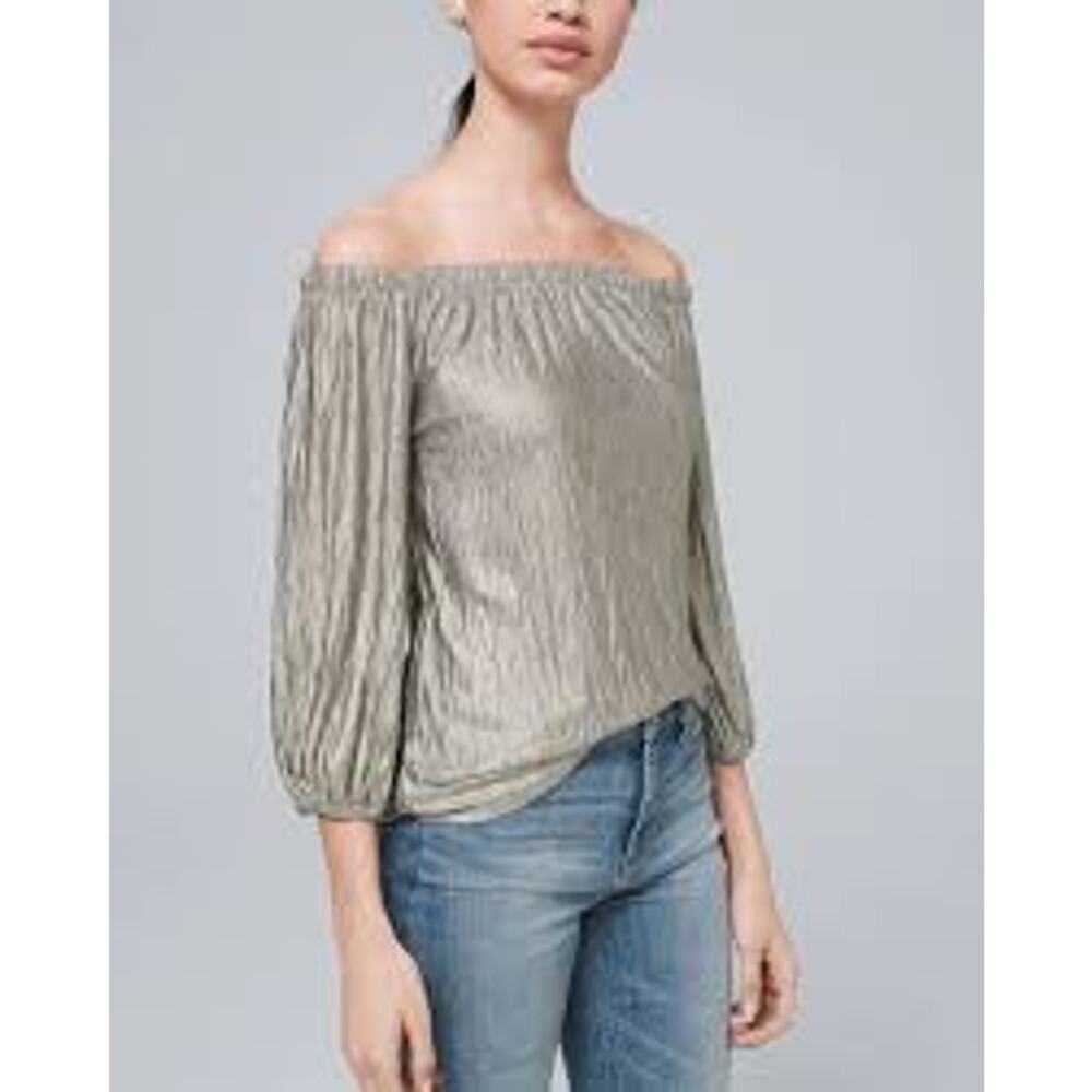White House Black Market Metallic Dressy On Off Shoulder Top Women's Size XS